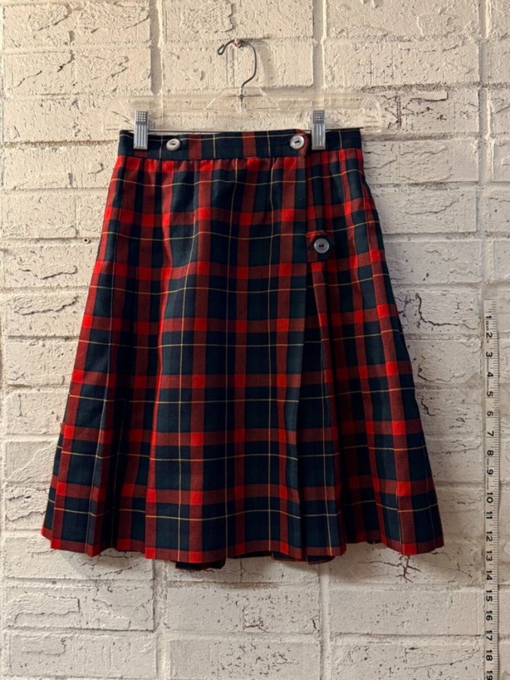 Vintage Womens Tartan Plaid Pleated Wrap Skirt Red Green Preppy Academia